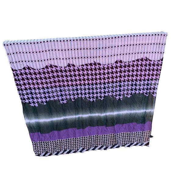 Accessories - Chic Womens Scarf Green Purple Black White Geometric Shapes Houndstooth 38”x 76”